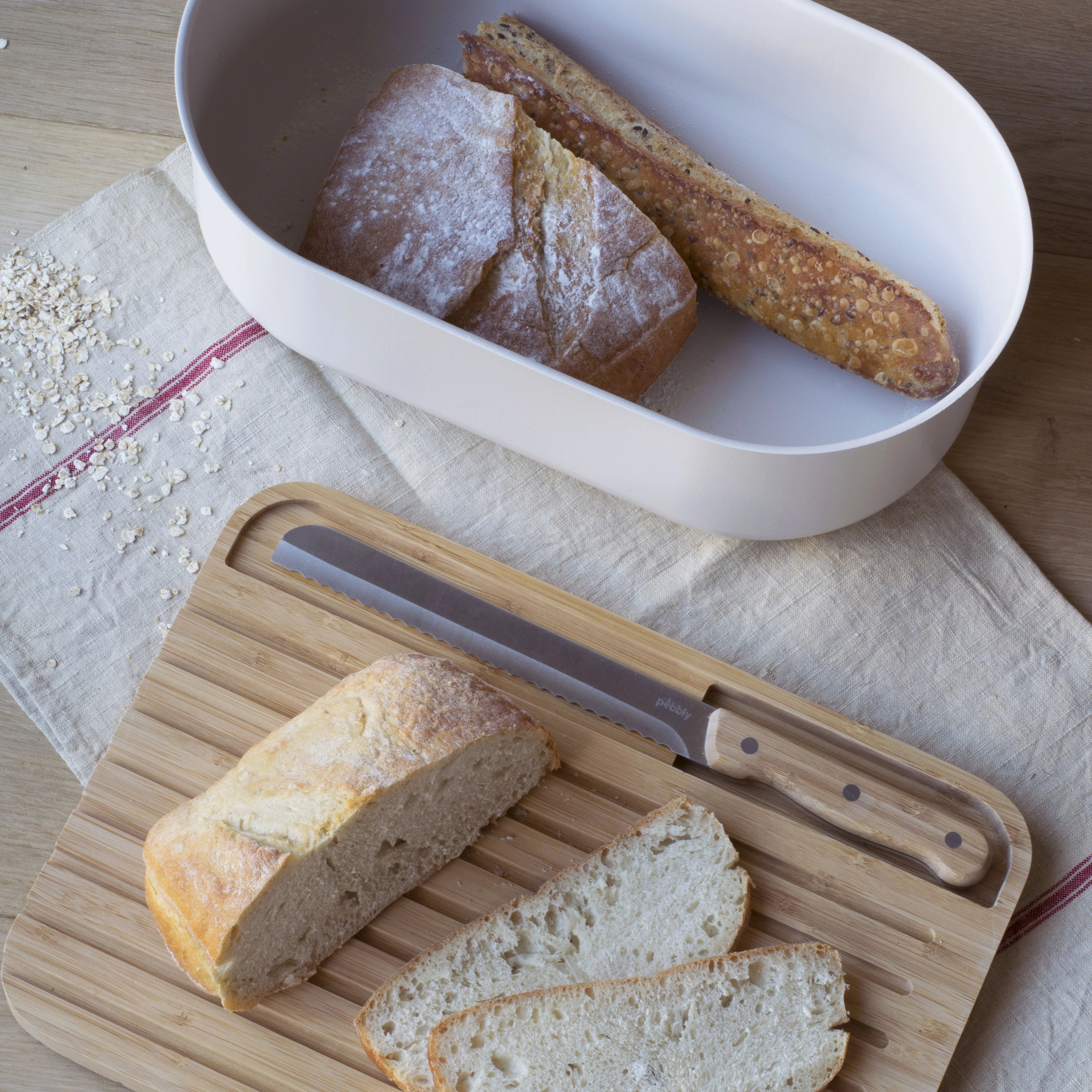 4-in-1 Bread Box with Cutting Board, Knife, and Cotton Bag - Image 3