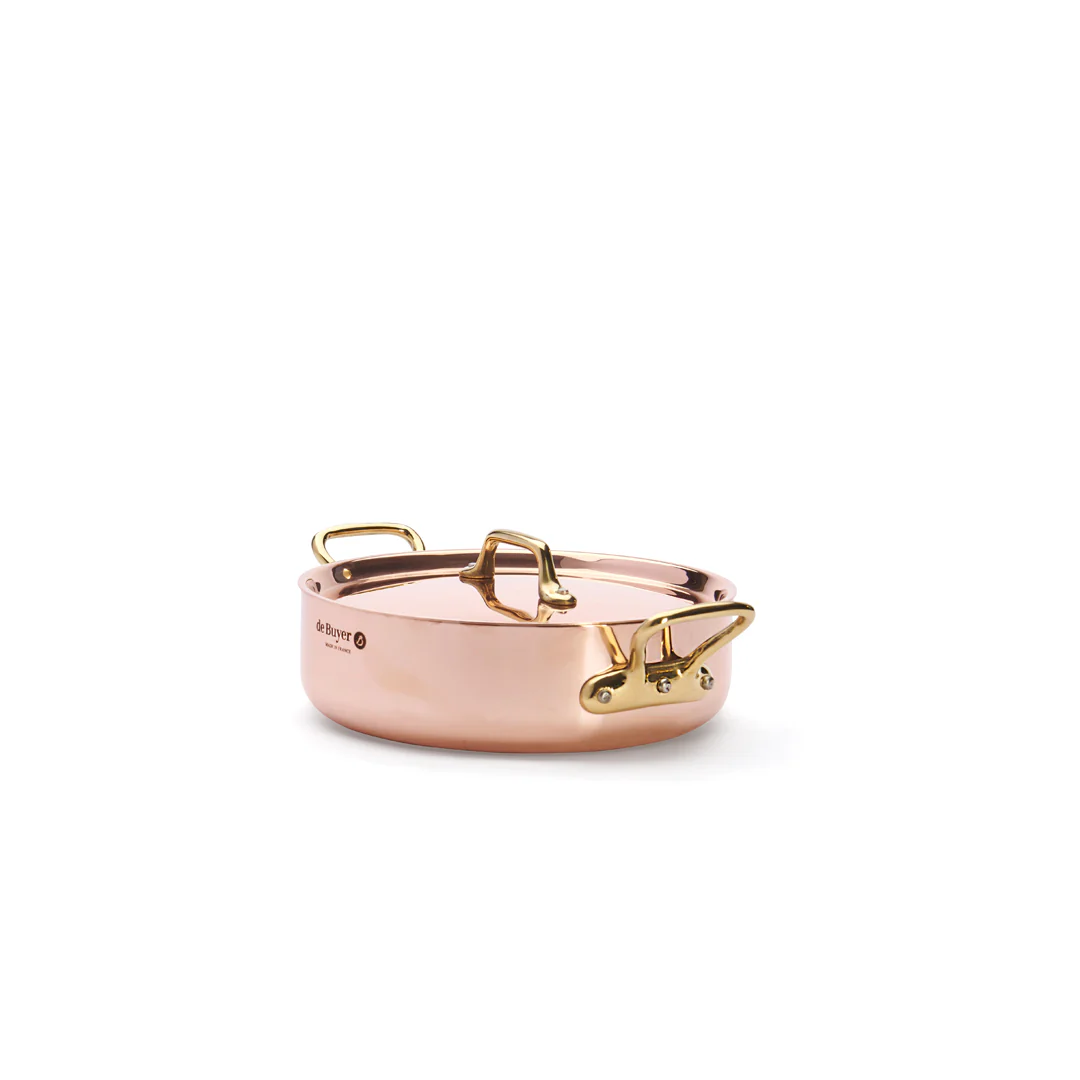 INOCUIVRE SERVICE Copper Round Sauté Pan with Lid and Brass Handles - Image 3