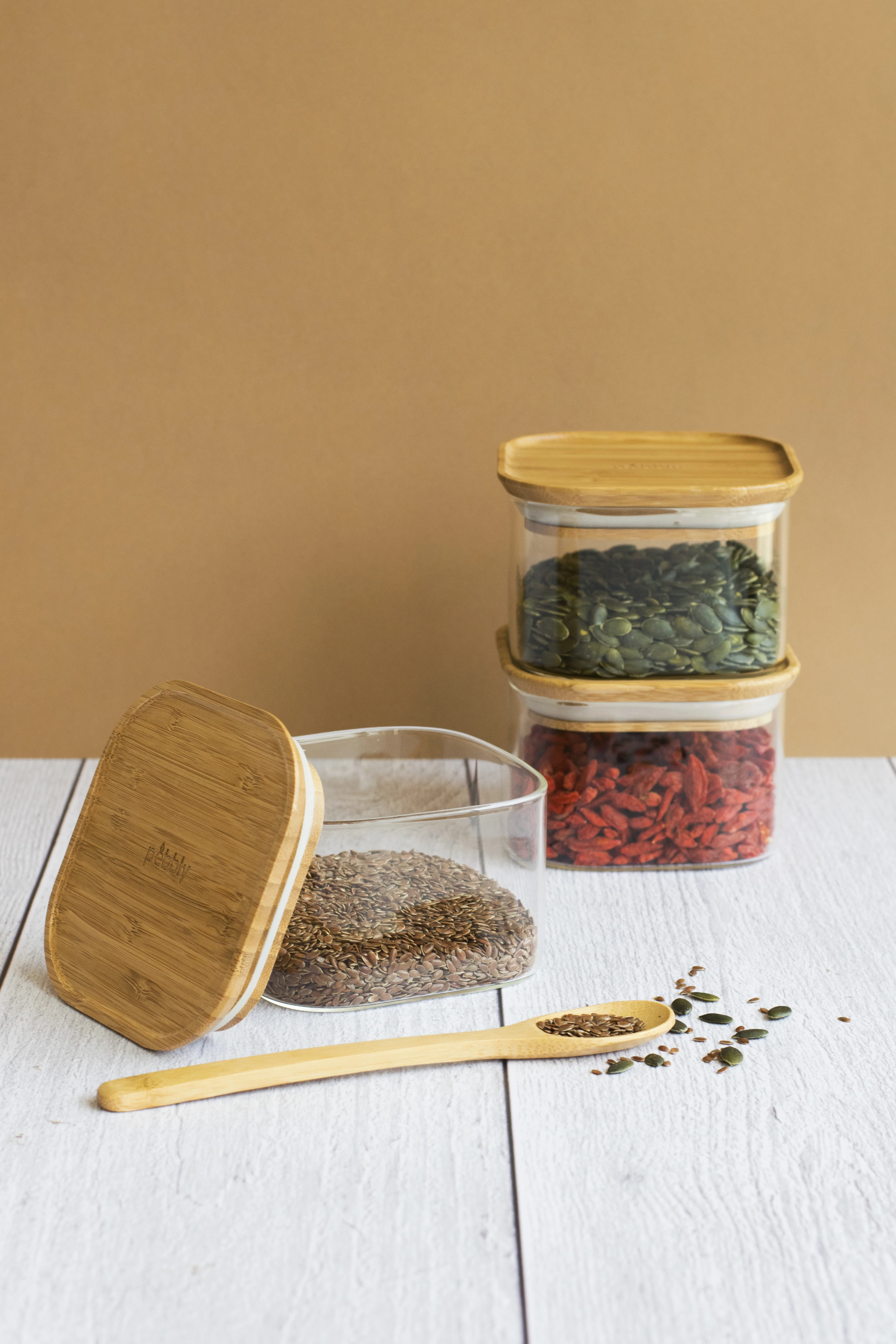 Square Glass Canisters with Bamboo Lids 3-Pack - Image 3